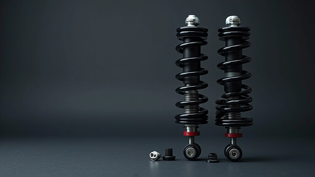 New shock absorber components laid out showing quality comparison and specification details